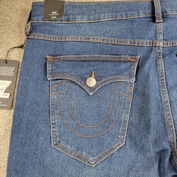 True Religion Mens Jeans Ricky 42x35  Blue Medium Wash Denim‎ Relaxed Straight - Picture 16 of 16